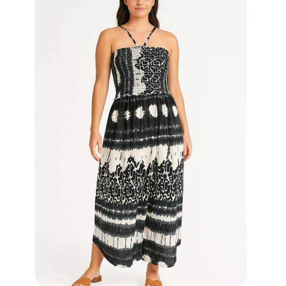 Club Collection maxi dress  black & white Maxin Tie dyed Halter strap dress MD - Picture 1 of 10